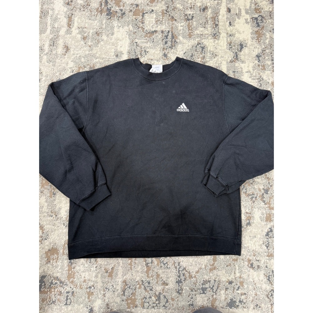 Vintage Adidas Mens Crewneck Sweatshirt Black Embroidered Logo Cotton Large